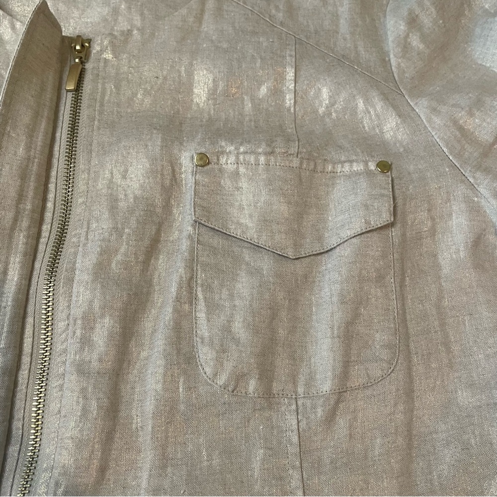 Chico’s Linen Metallic Gold Zip Up Front Jacket Size 3 / XL / 16 - Picture 6 of 16